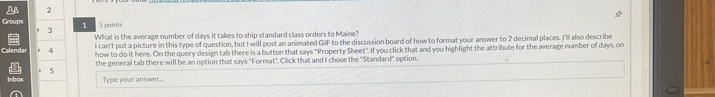 1 5 points What is the average number of days it