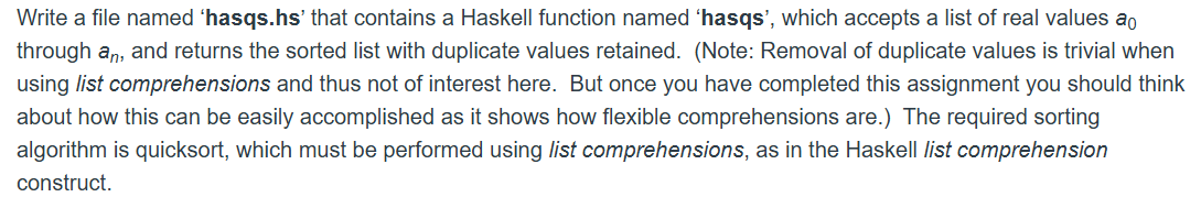 Write a file named 'hasqs. hs ' that contains a