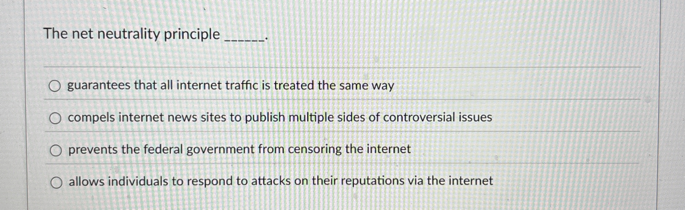 The net neutrality principle q , guarantees that