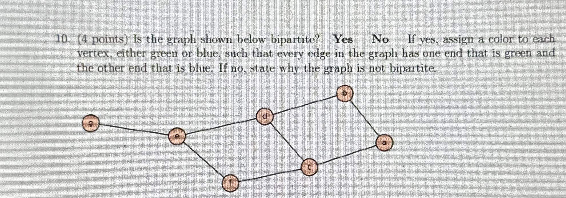 ( 4 points ) Is the graph shown below bipartite?