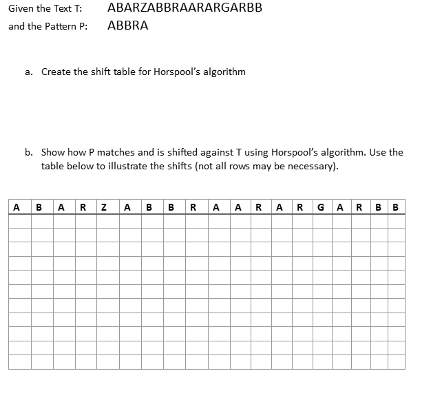 Given the Text T: ABARZABBRAARARGARBB and the