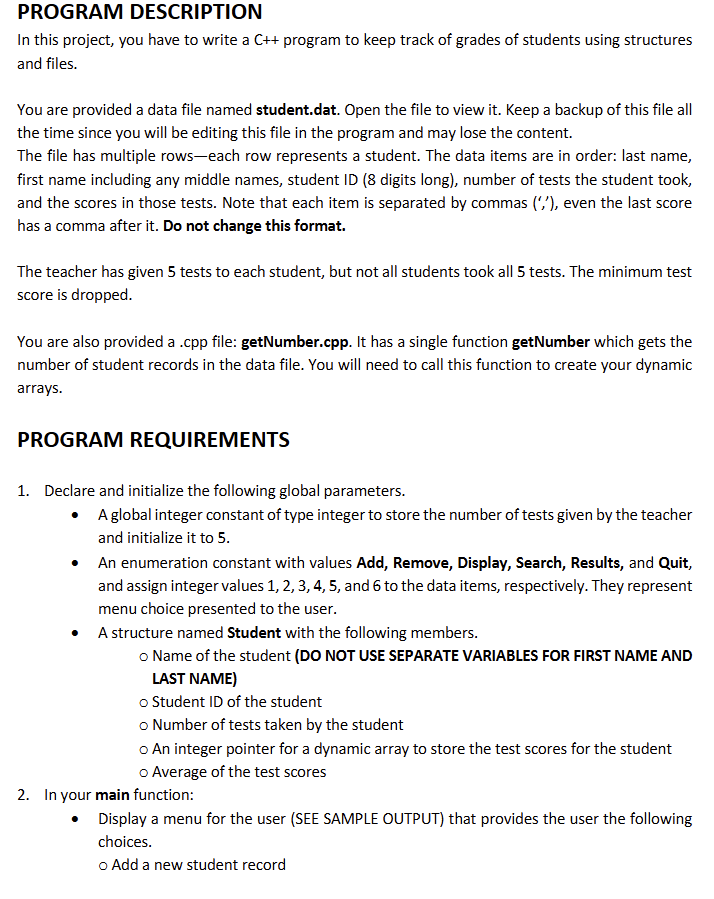 PROGRAM DESCRIPTION In this project, you have to