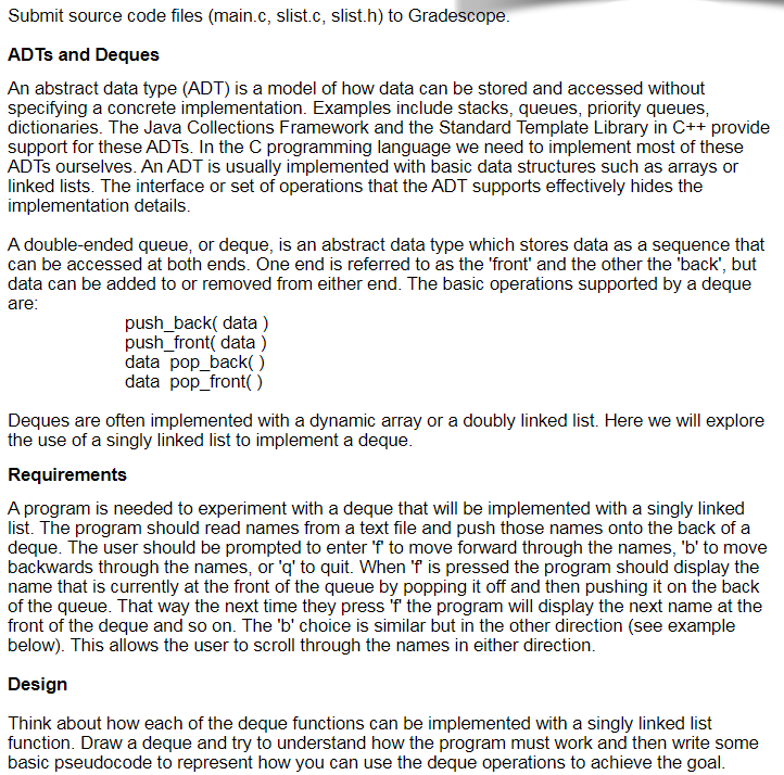 Submit source code files ( main . c , slist.c ,