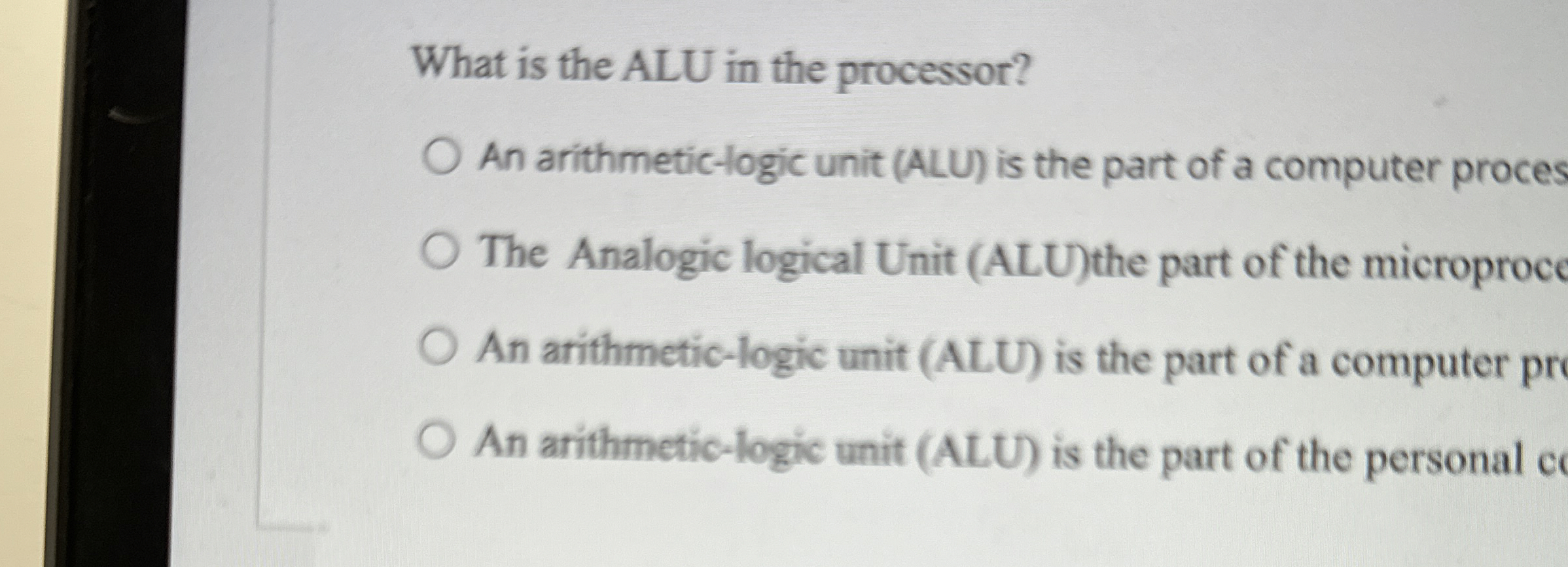 What is the ALU in the processor? An arithmetic -