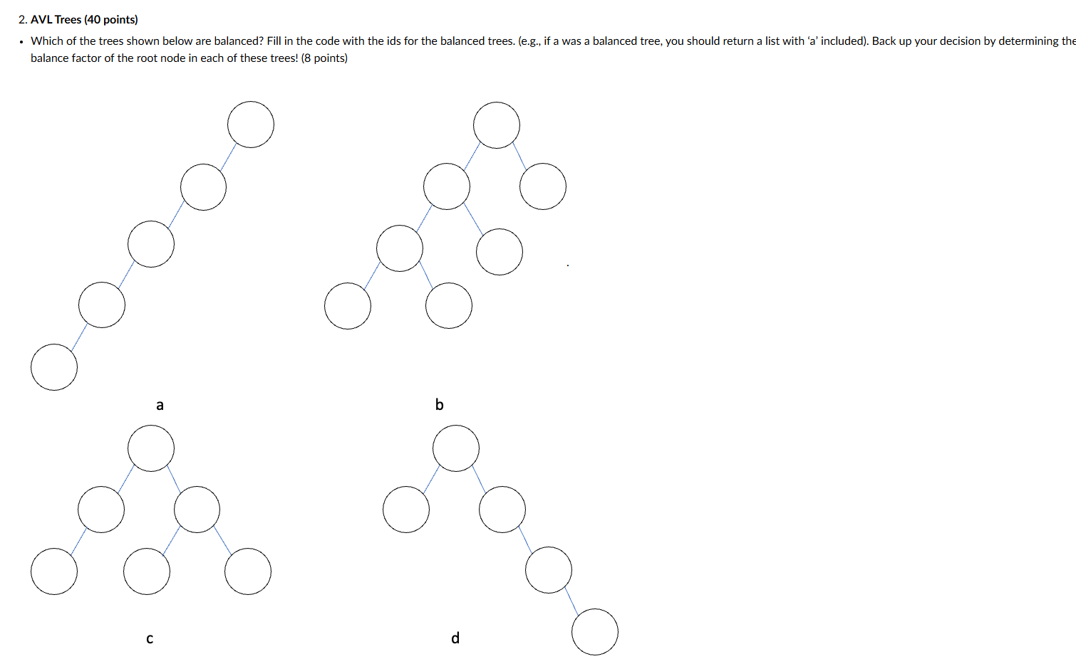 2 . AVL Trees ( 4 0 points ) - Which of the trees