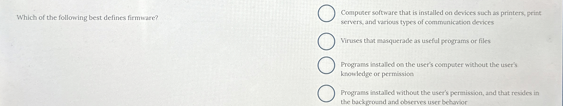 Which of the following best defines firmware?