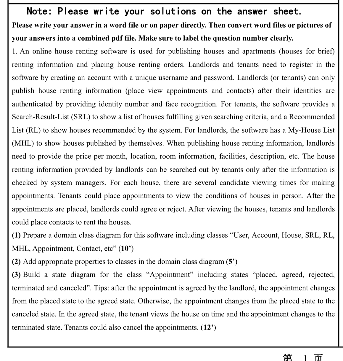 Note: Please write your solutions on the answer