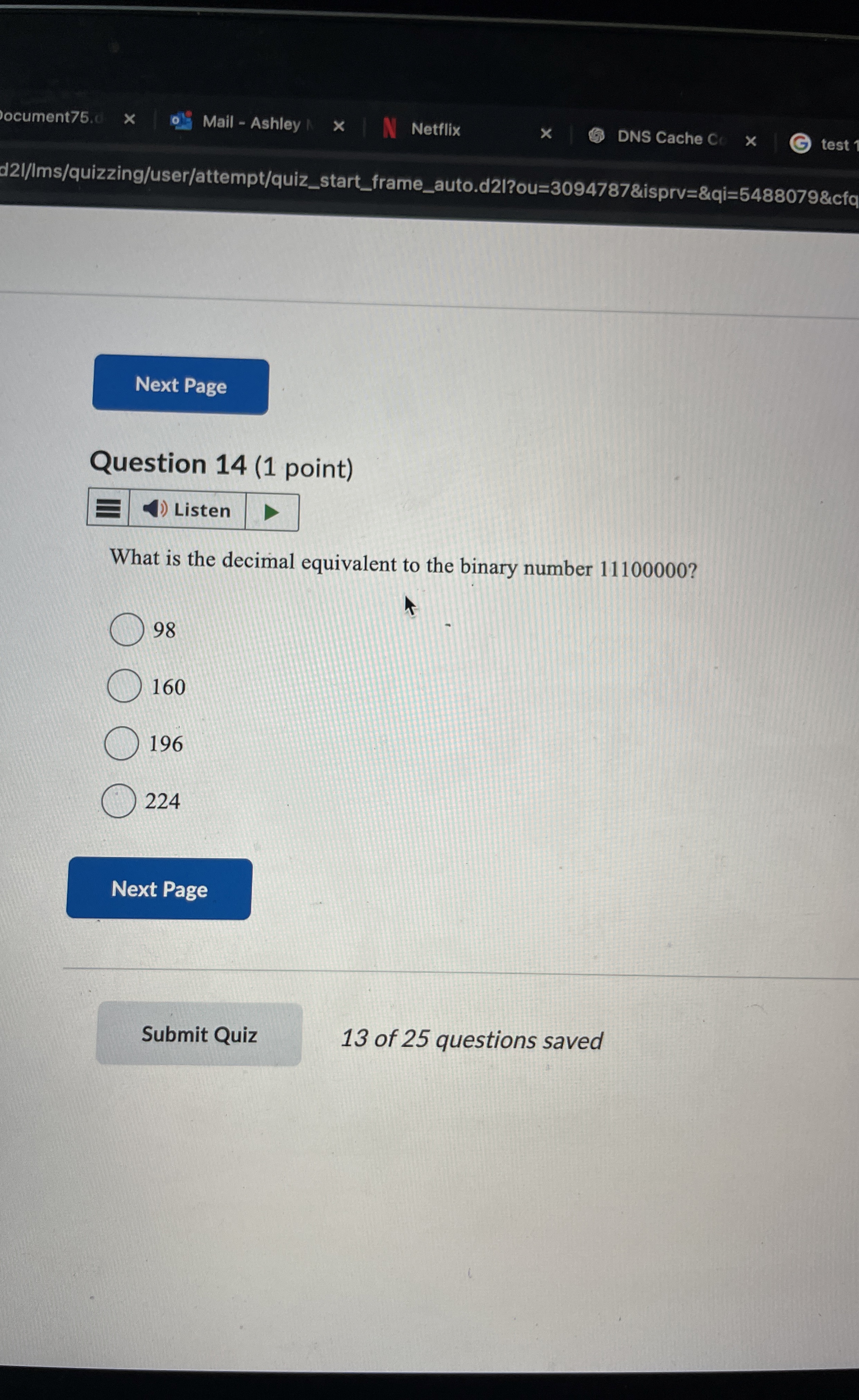 Question 1 4 ( 1 point ) What is the decimal