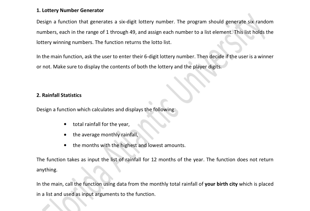 Lottery Number Generator Design a function that