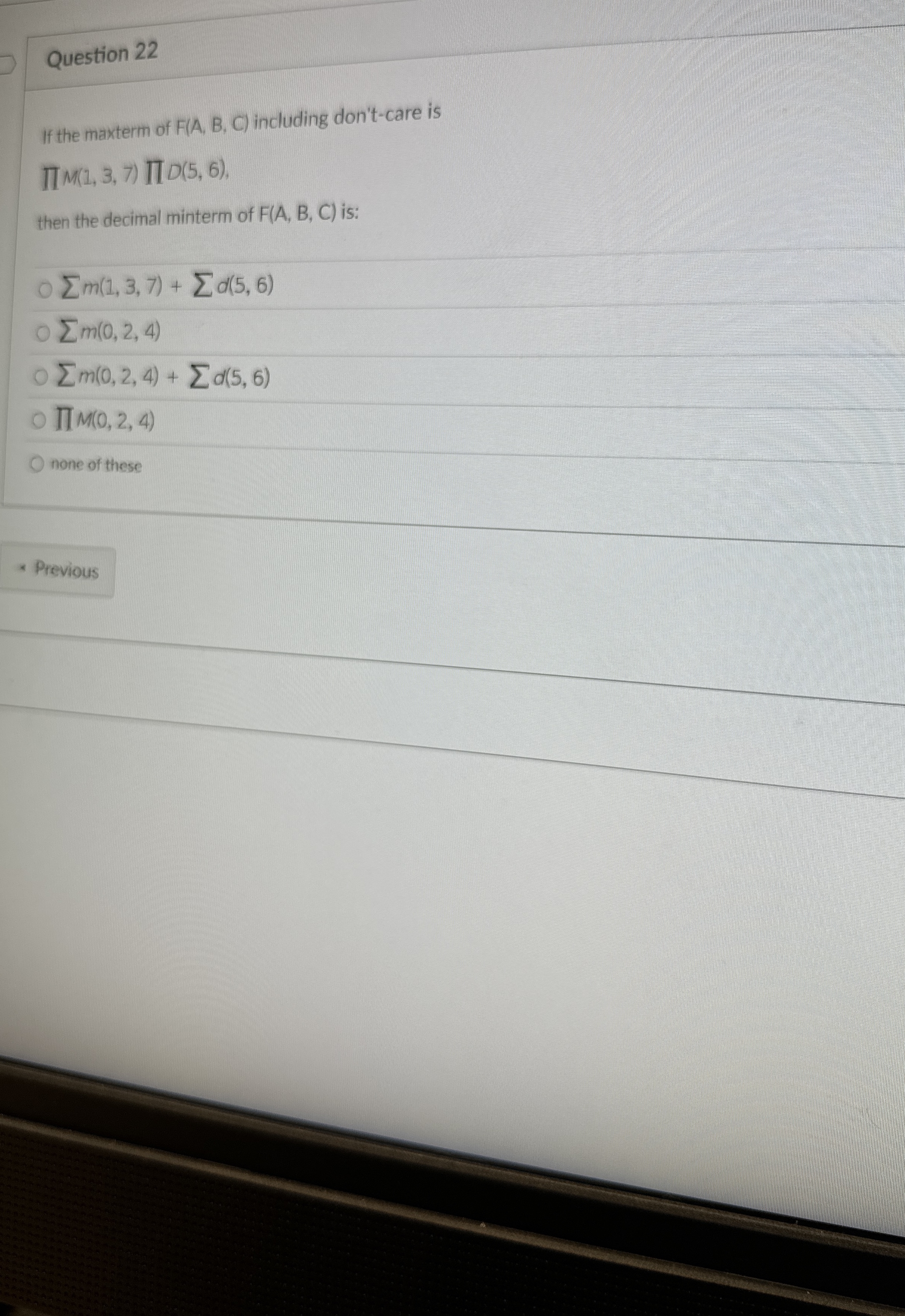 Question 2 2 If the maxterm of F ( A , B , C )