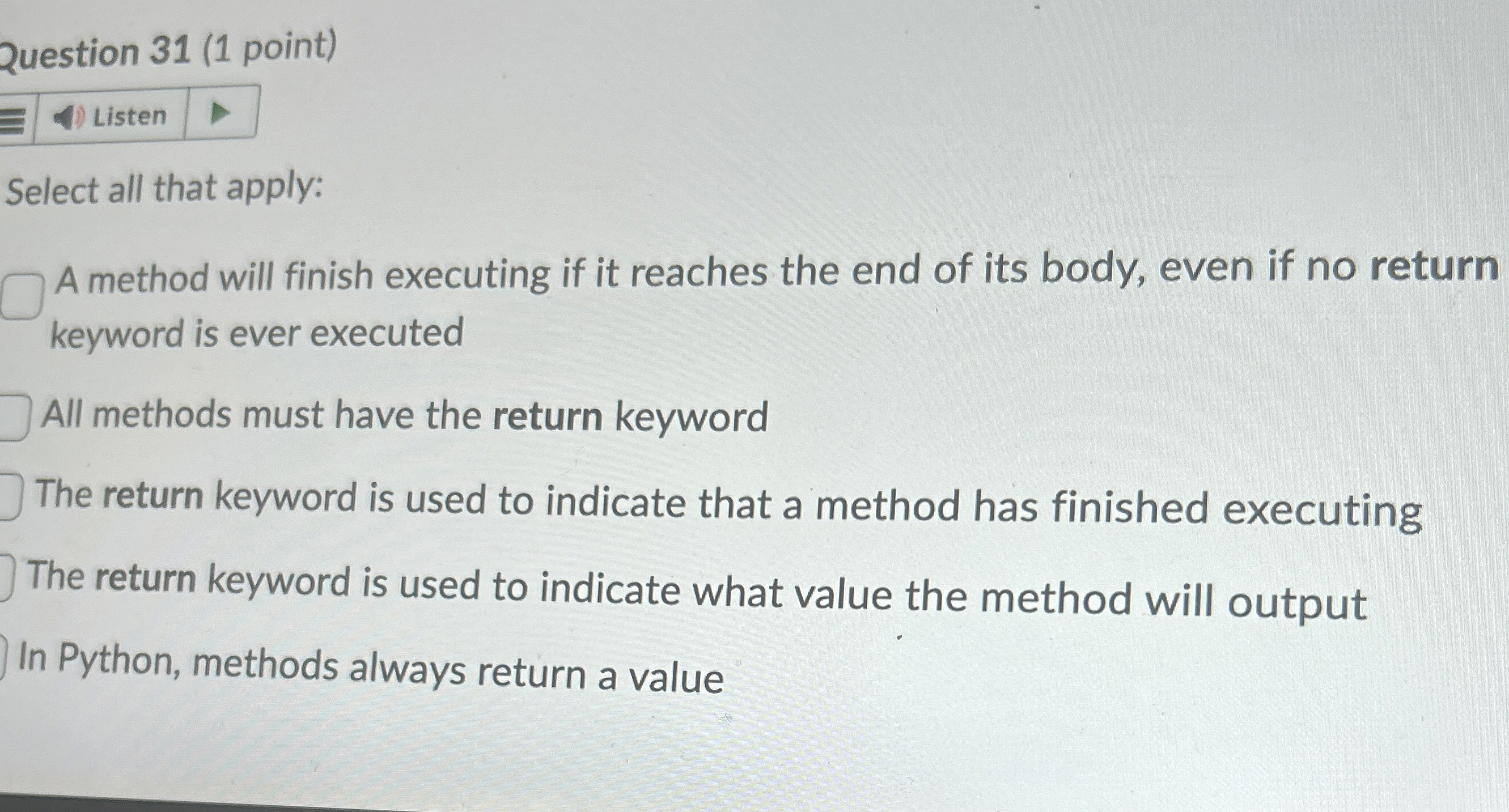 Question 3 1 ( 1 point ) Select all that apply: A