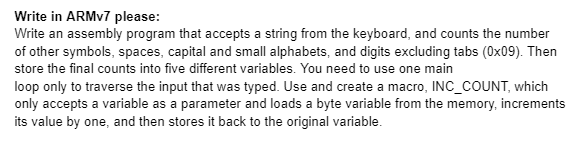 Write in ARMv 7 please: Write an assembly program