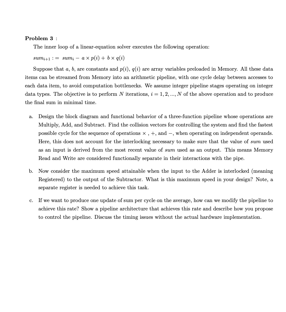 Problem 3 : The inner loop of a linear - equation