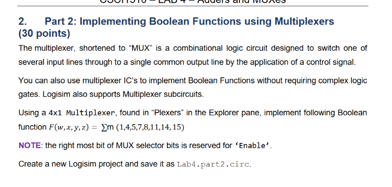 2 . Part 2 : Implementing Boolean Functions using