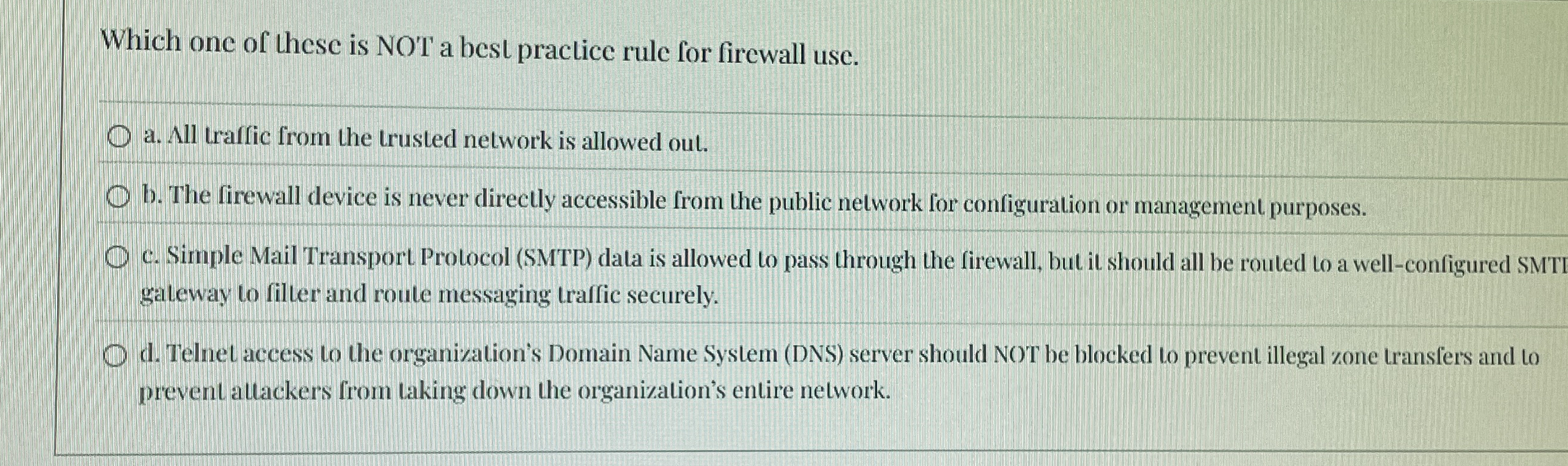 Which one of these is NOT a best practice rule