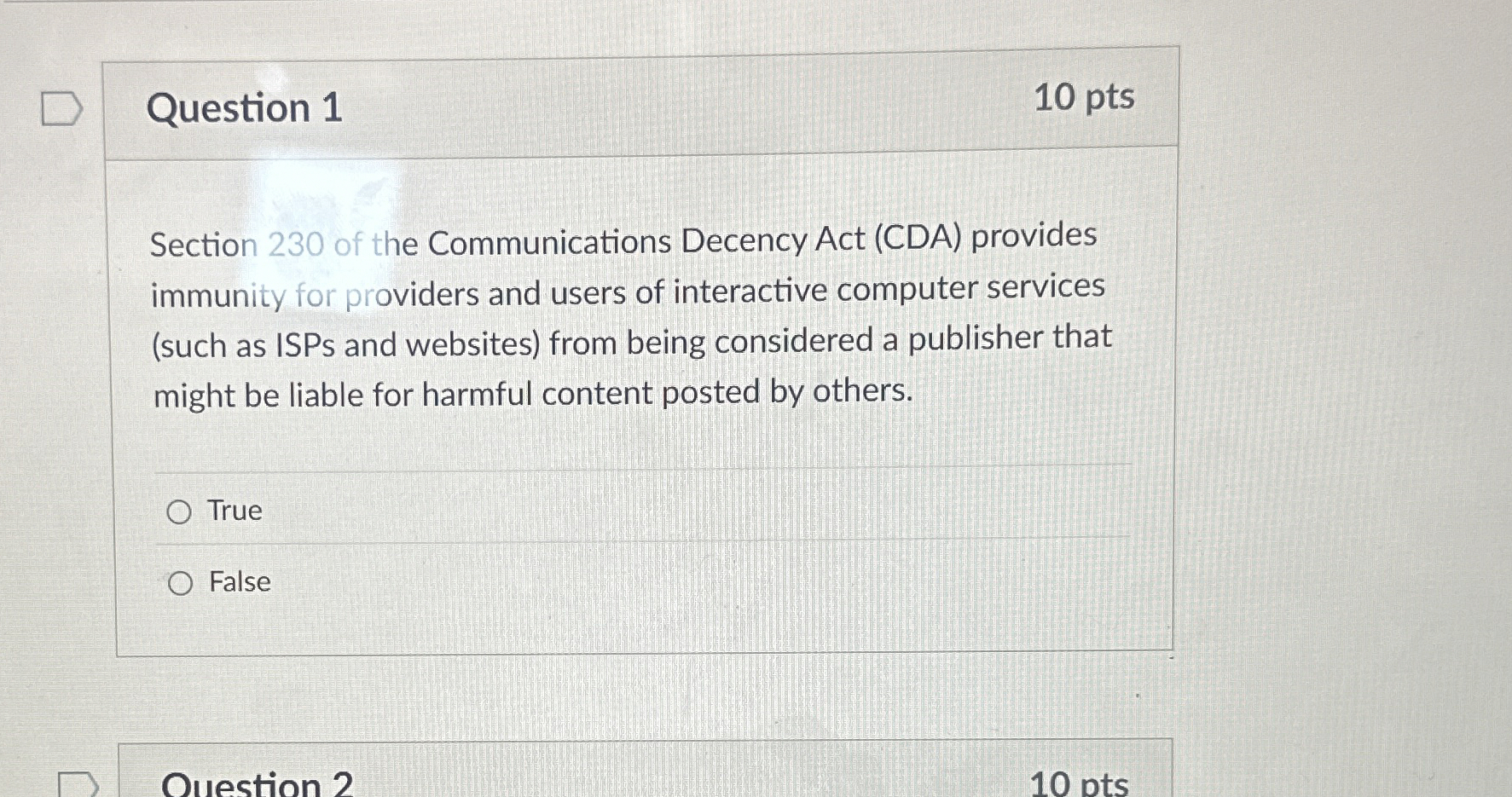 Question 1 1 0 pts Section 2 3 0 of the