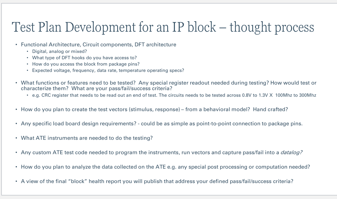 Test Plan Development for an IP block - thought