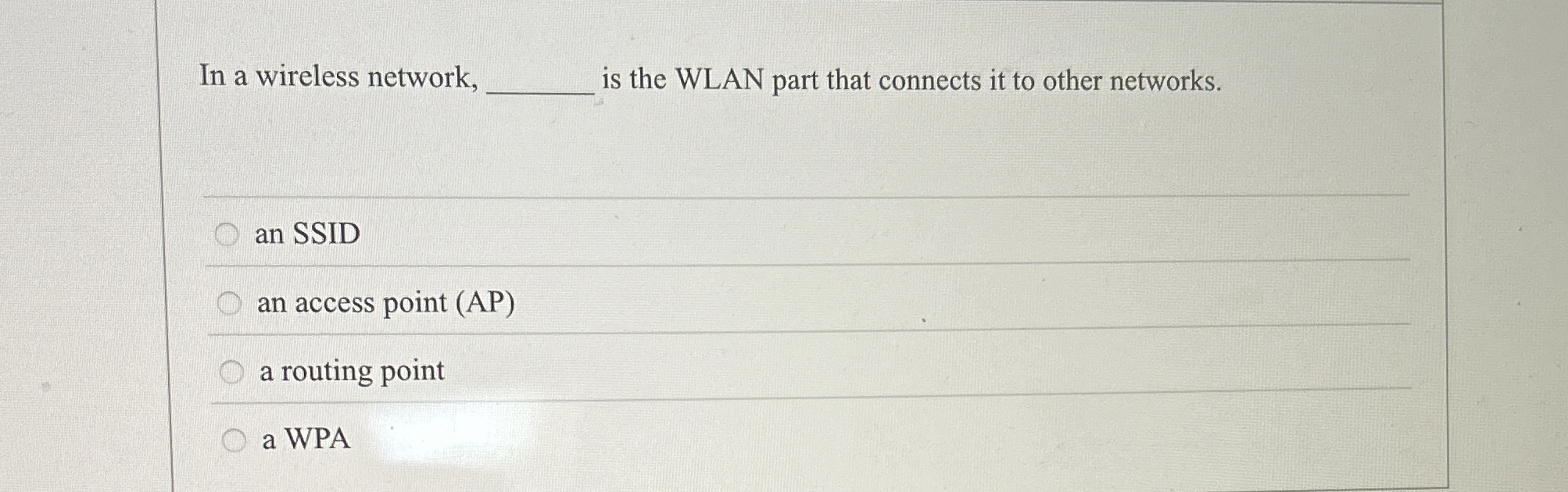 In a wireless network, is the WLAN part that