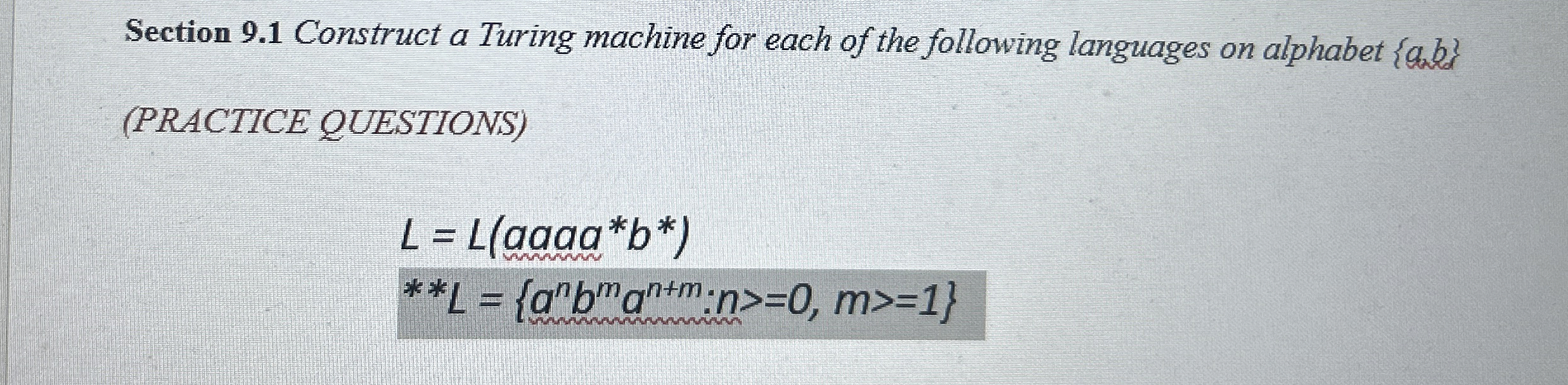 Section 9 . 1 Construct a Turing machine for each