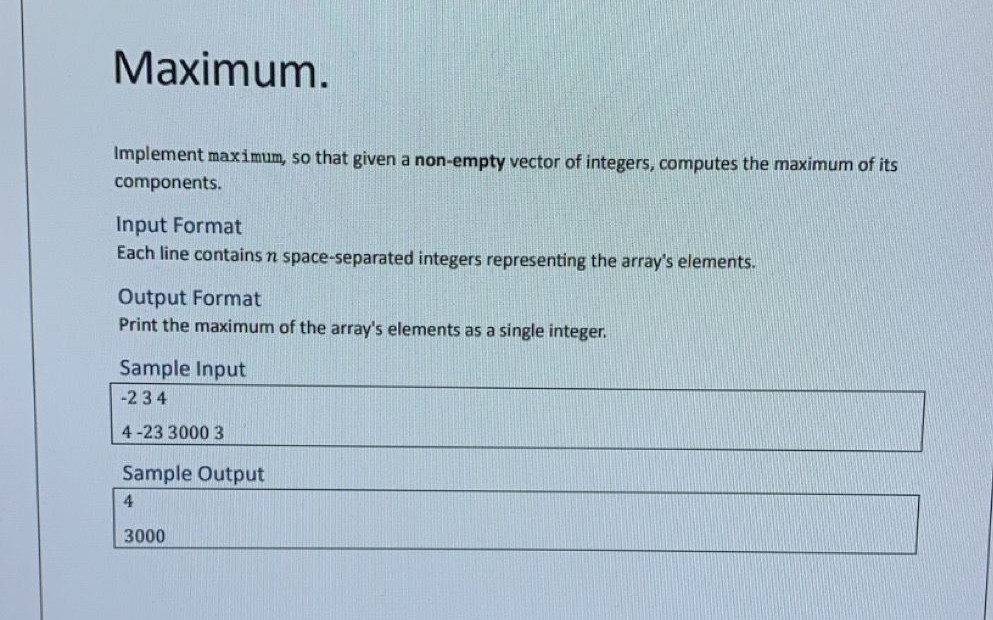 Maximum solve in scala Implement maximum, so that
