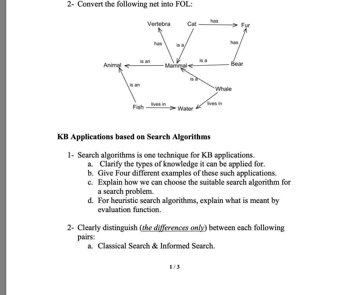 2 - Convert the following net into FOL: KB