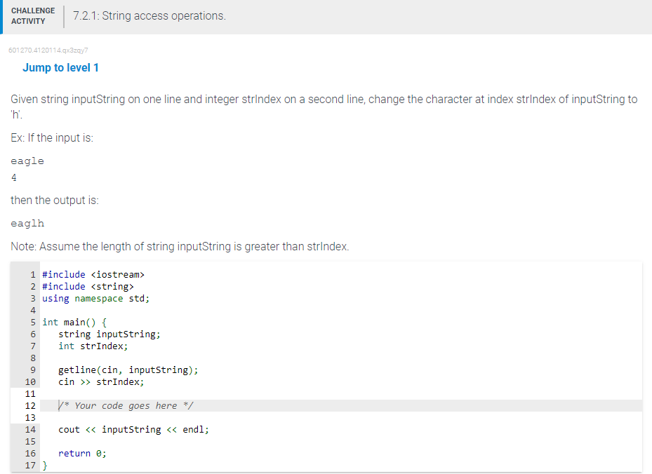 Jump to level 1 Given string inputString on one