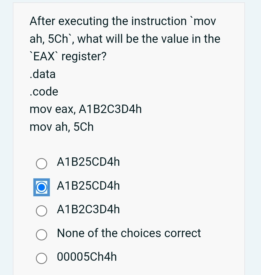 After executing the instruction ` mov ah , 5 Ch `