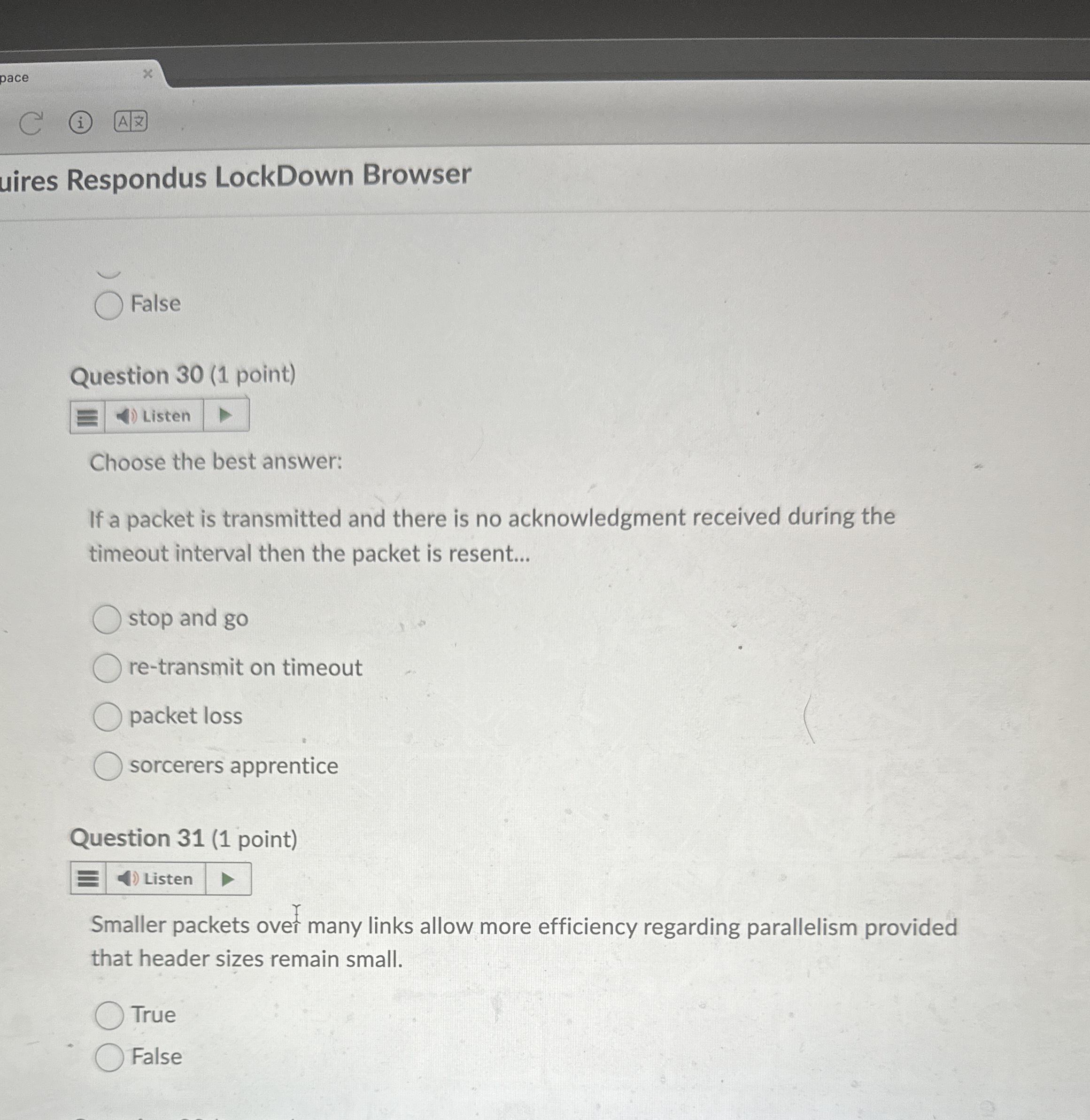 Choose the best answer: If a packet is