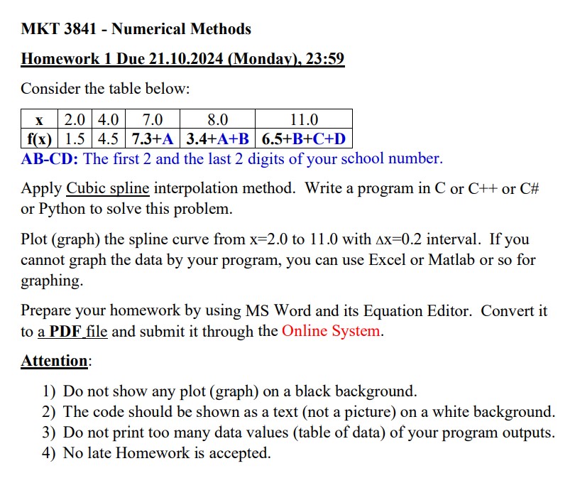 MKT 3 8 4 1 - Numerical Methods Homework 1 Due 2
