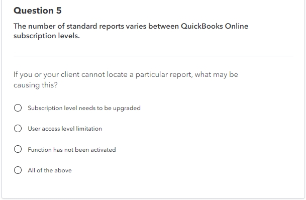 Question 5 The number of standard reports varies