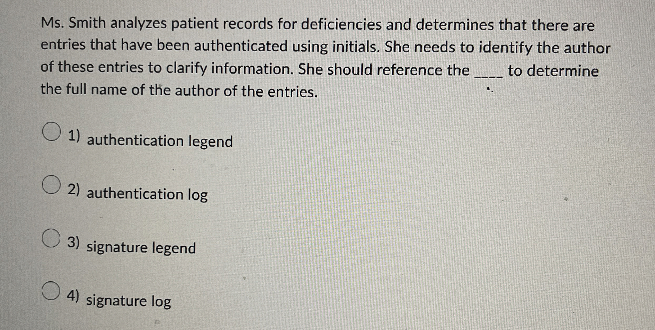 D Ms . Smith analyzes patient records for