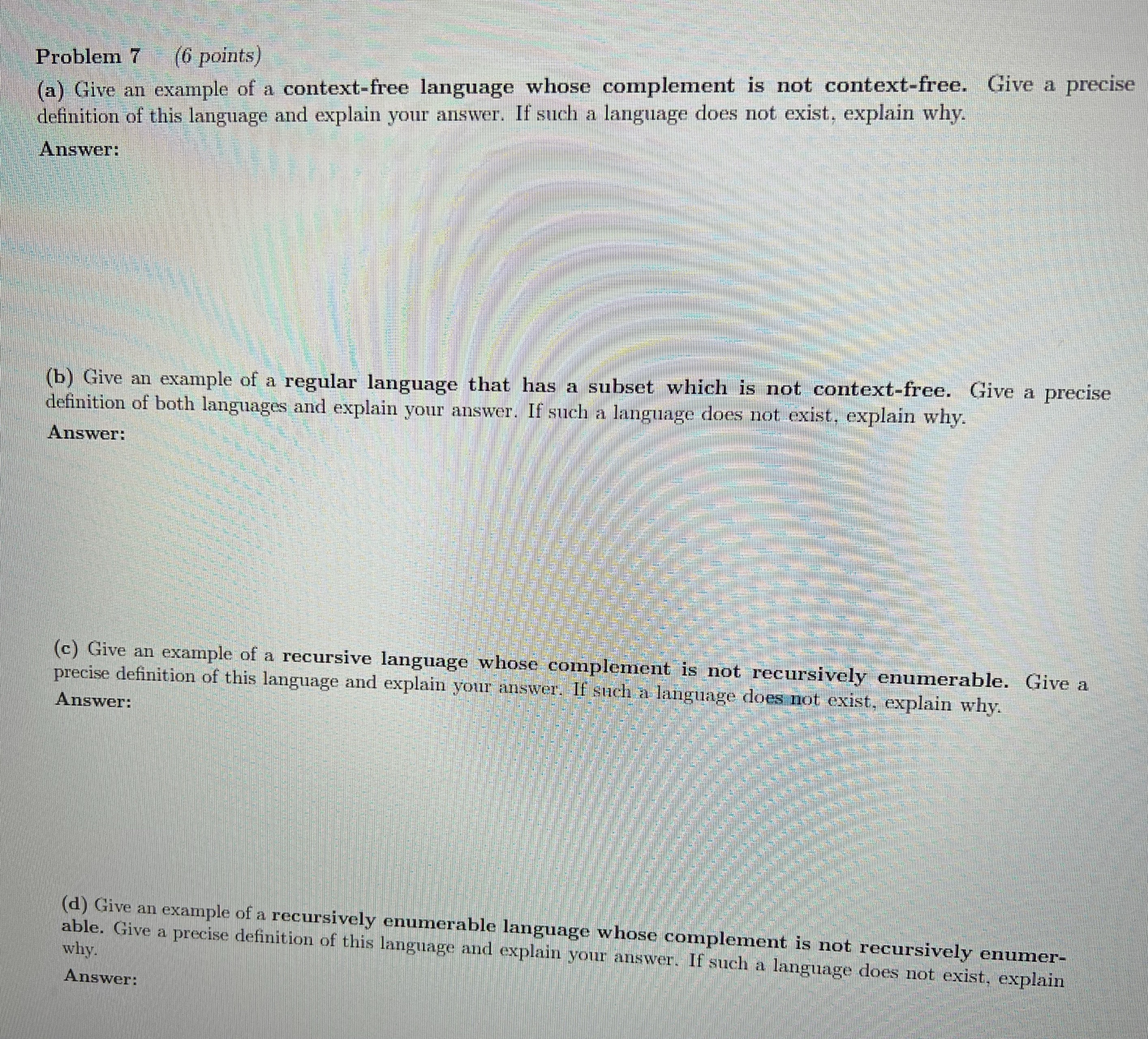 Problem 7 ( a ) Give an example of a context -