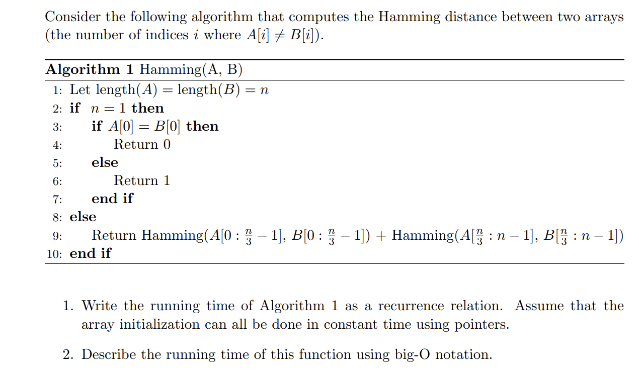 Consider the following algorithm that computes
