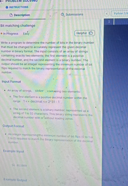 Bit matching challenge In Progress Ea y Write a