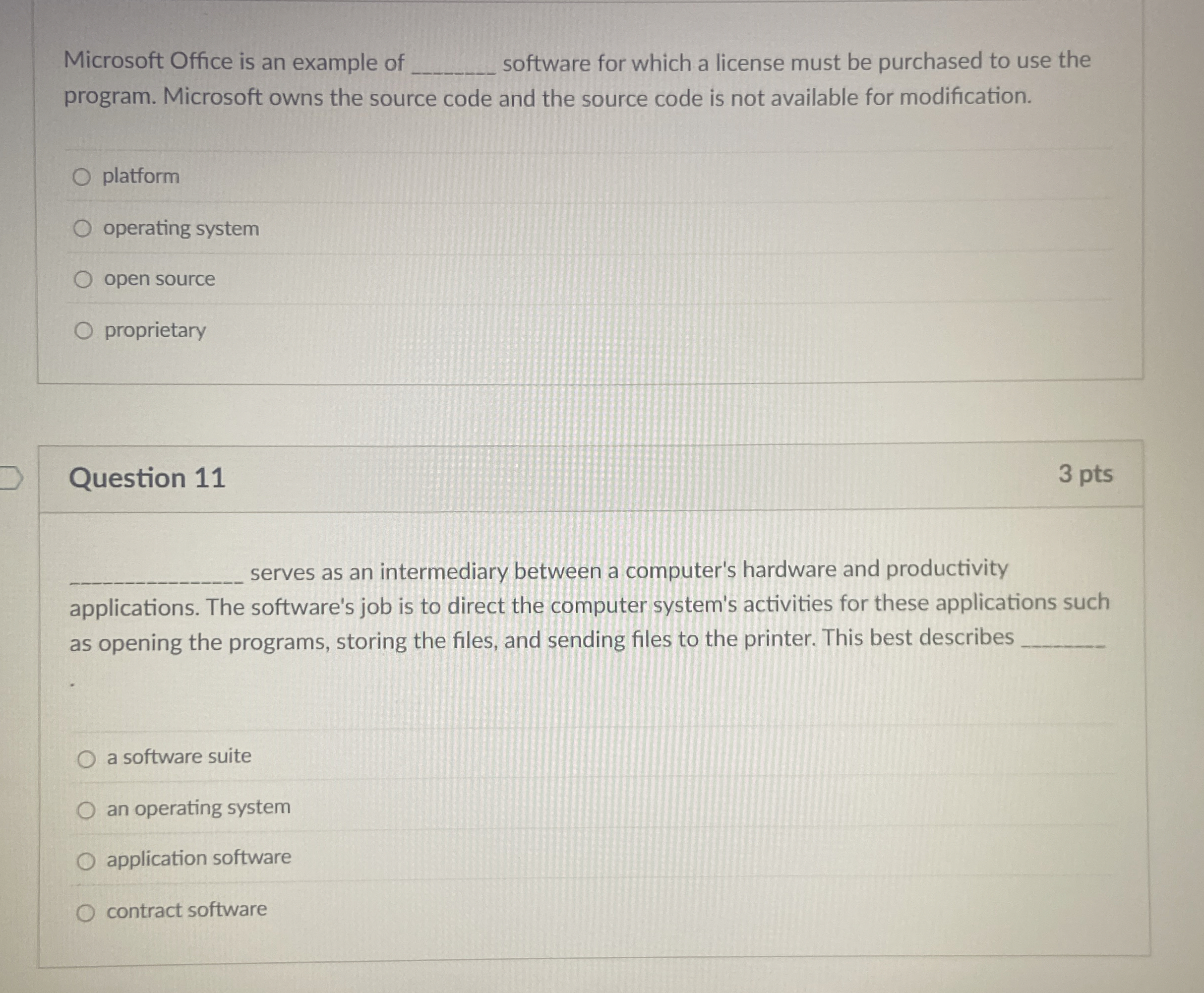 Microsoft Office is an example of software for