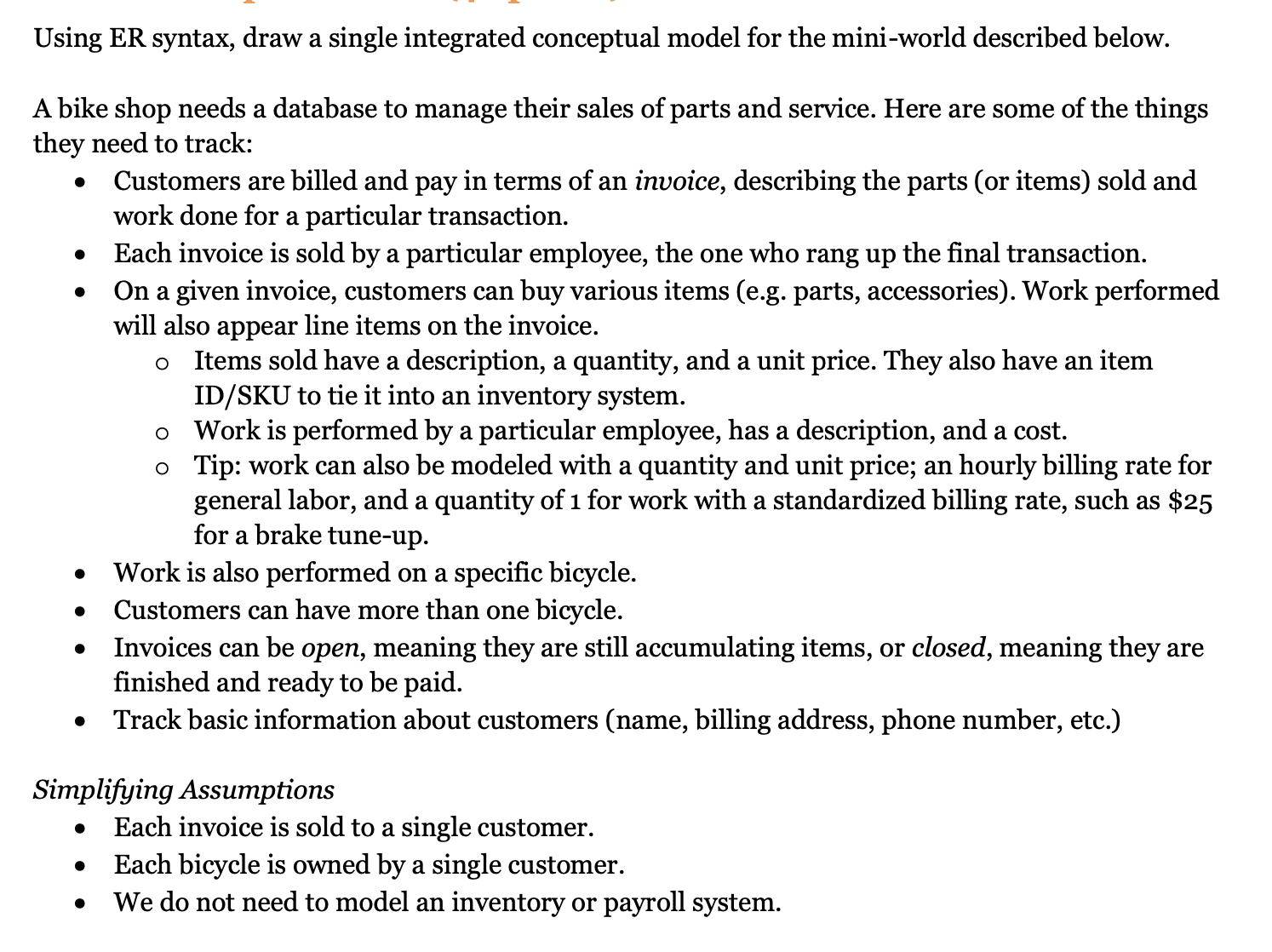 Using ER syntax, draw a single integrated