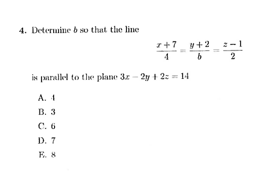 Determine b so that the line x + 7 4 = y + 2 b =