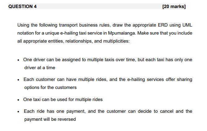 QUESTION 4 [ 2 0 marks ] Using the following
