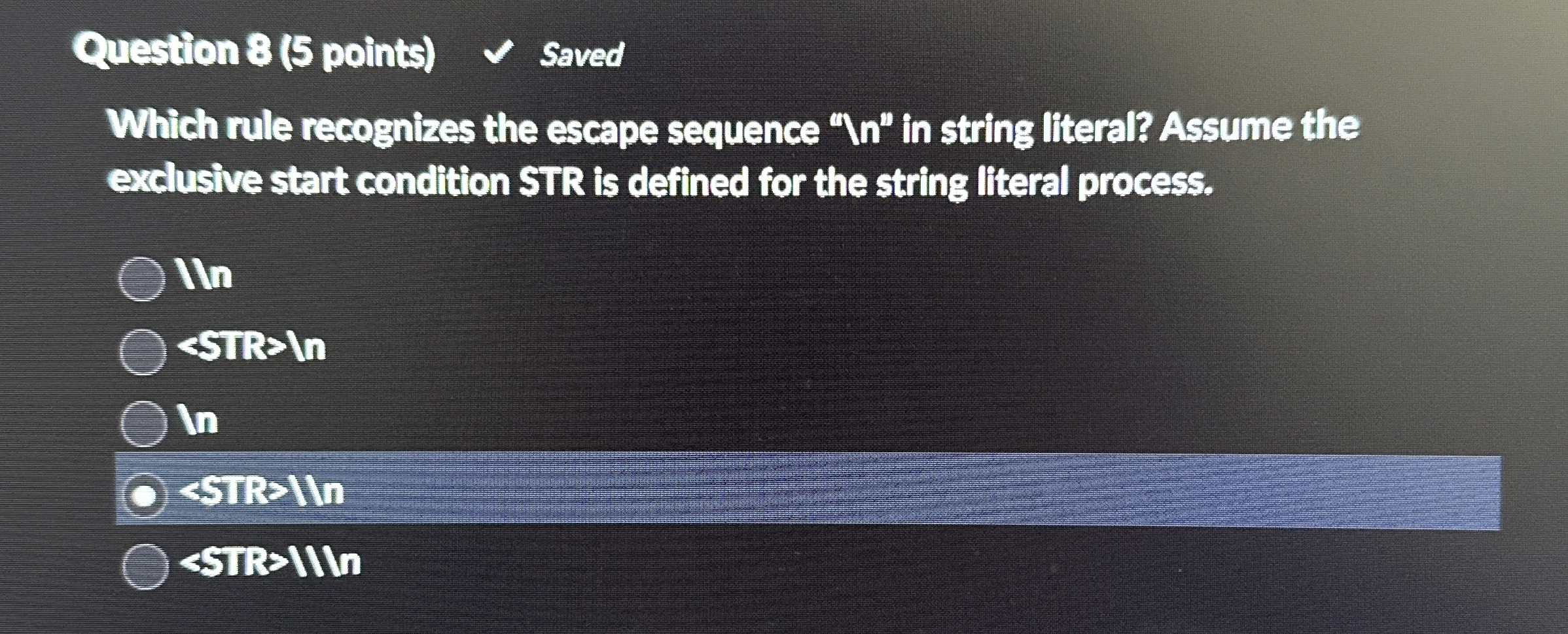 Question 8 ( 5 points ) Which rule recognizes the