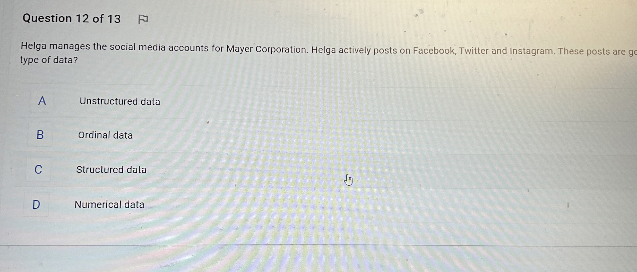 Question 1 2 of 1 3 Helga manages the social