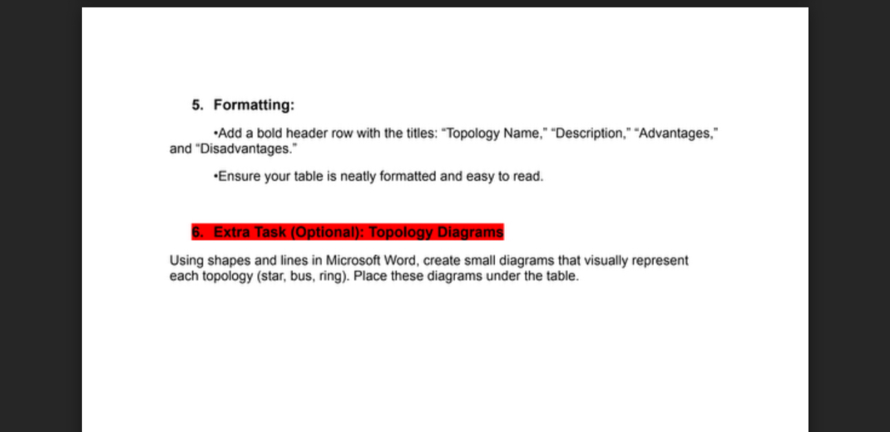 Formatting: * Add a bold header row with the