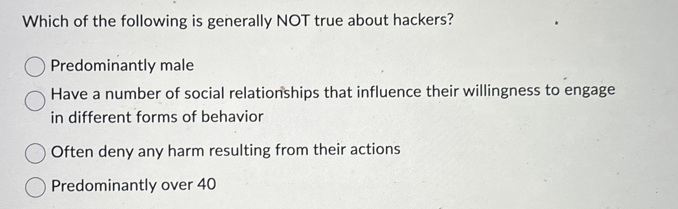 Which of the following is generally NOT true