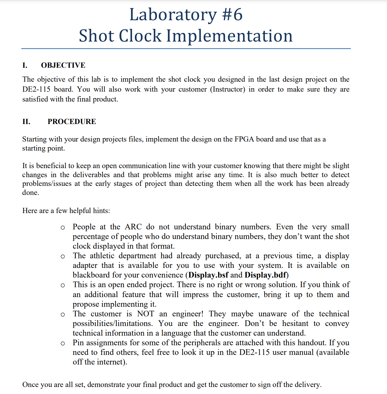 Shot Clock Implementation I. OBJECTIVE The