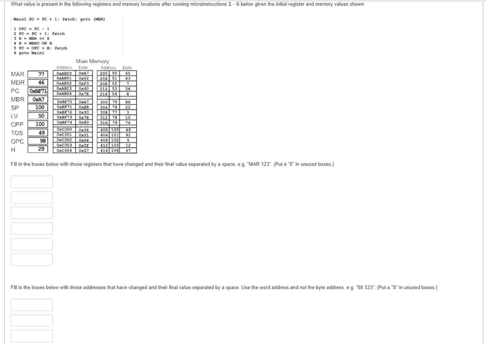 What value is present in the following registers