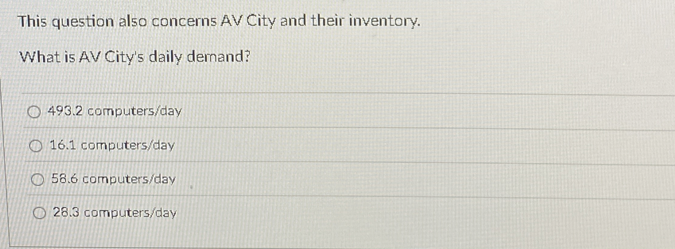 This question also concerns AV City and their