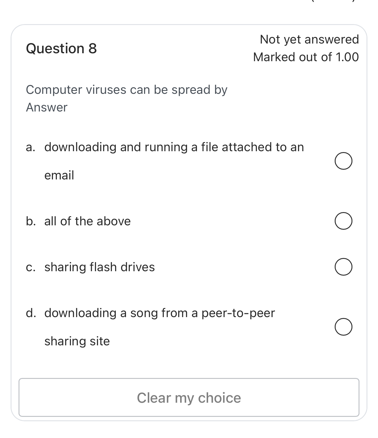 Question 8 Not yet answered Marked out of 1 . 0 0