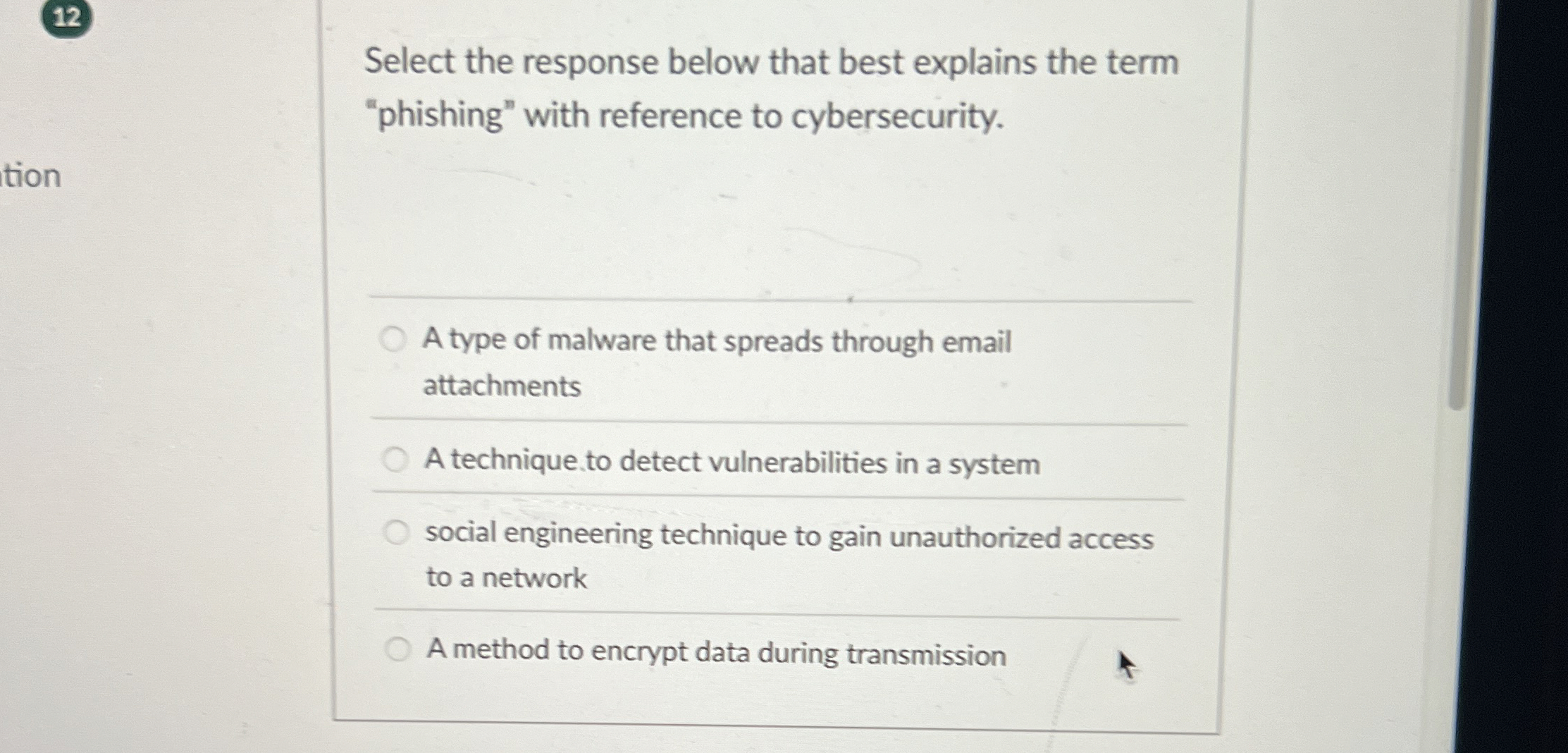 1 2 Select the response below that best explains