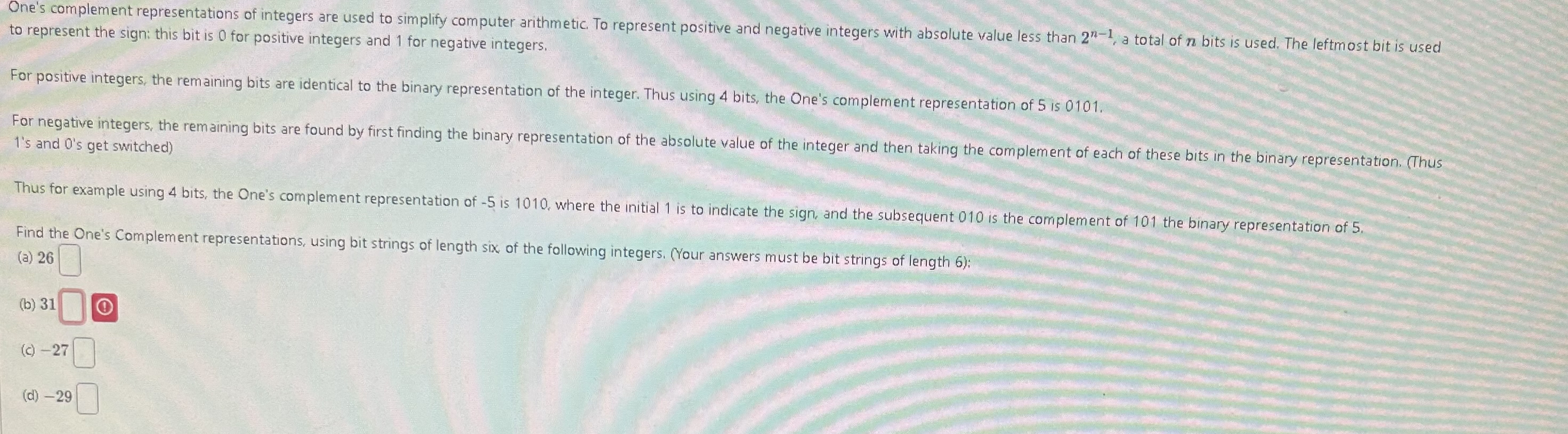 One's complement representations of integers are