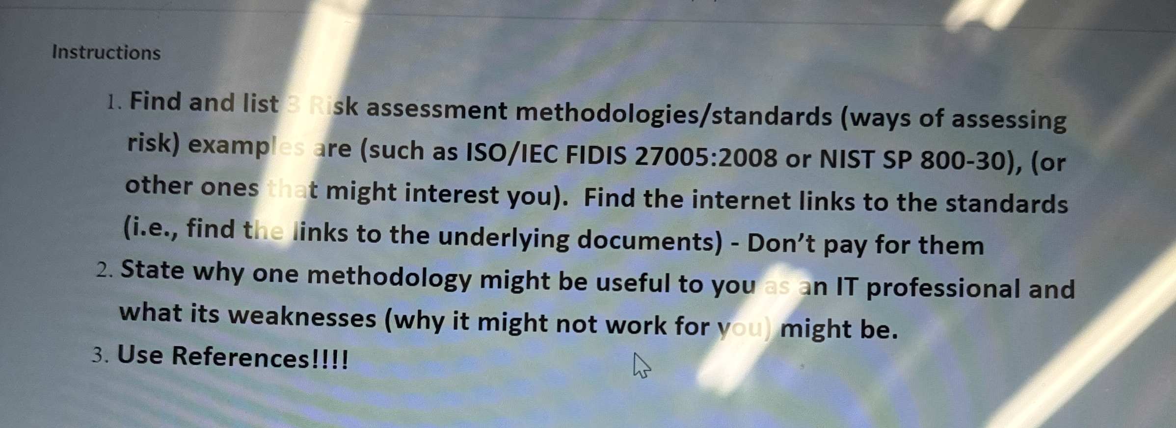 Instructions Find and list Risk assessment