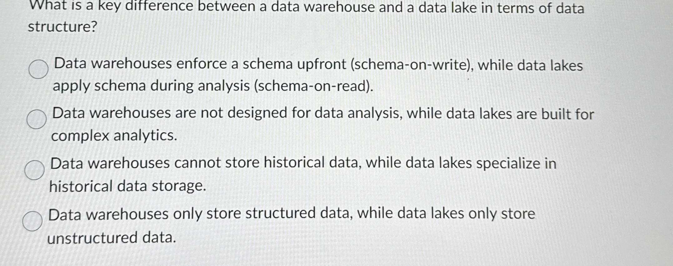 What is a key difference between a data warehouse